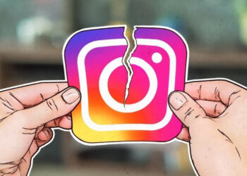 Ortadan ikiye bölünmüş Instagram logosu